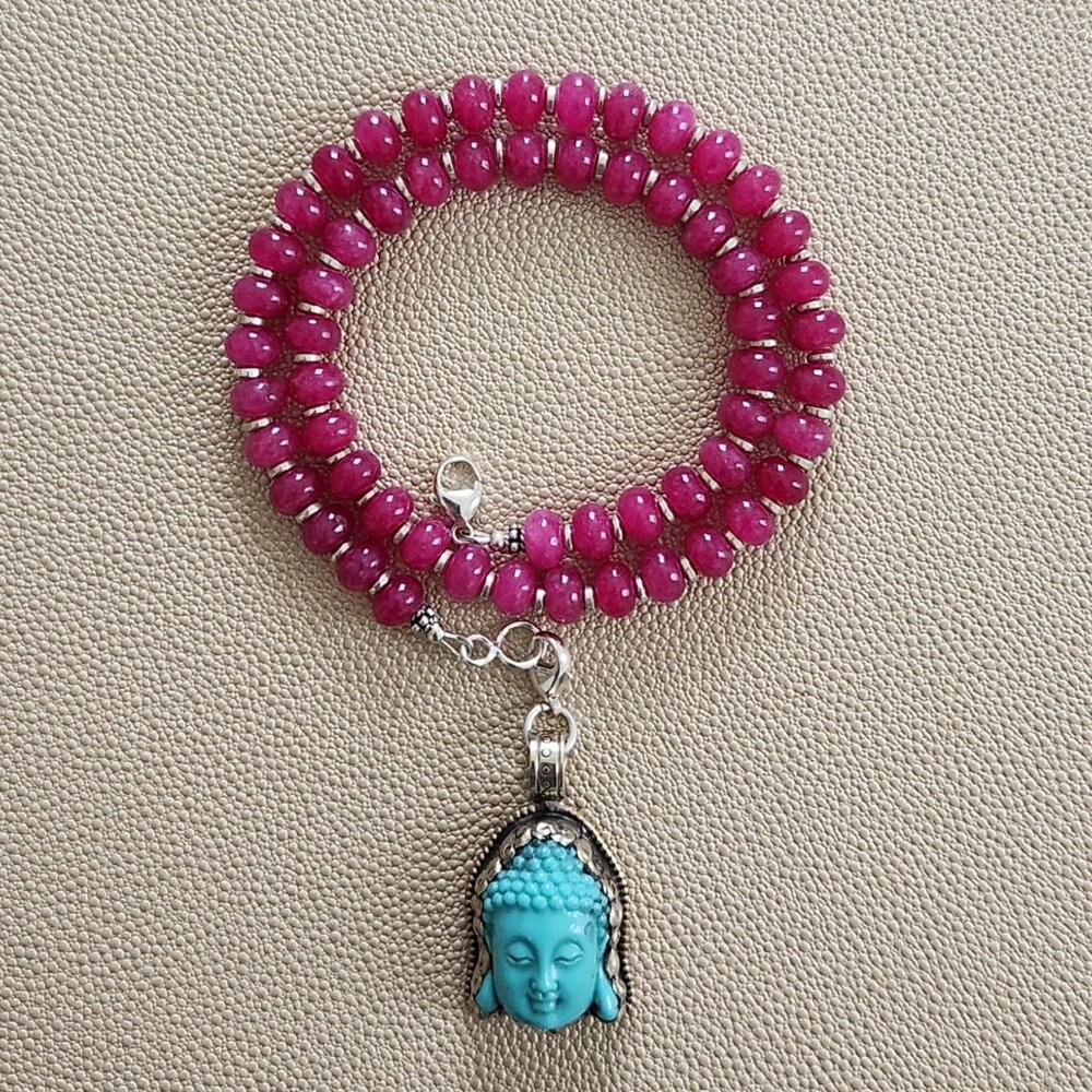 FUCHSIA JADE NECKLACE WITH BUDDHA PENDANT